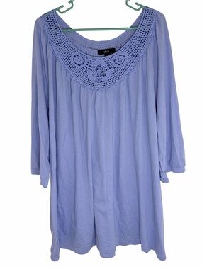 3/$20 Ellos Blue Crochet Yoke 3/4 Sleeve Knee Length Dress Size 2X 26/28
